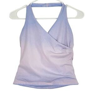CSB Halter Tank Top Womens Size Large Cross Front Push Up Ombre Pink Blue Crop